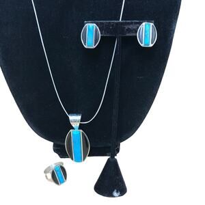 DTR Jay King Sterling Silver Turquoise Black Onyx Inlay Jewelry Set 4 Pieces 38g